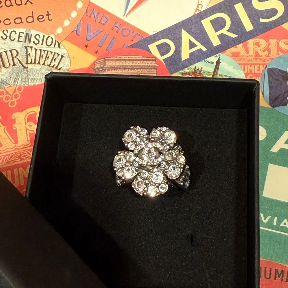Genuine Chanel Floral Crystal Ring - Picture 4 of 10